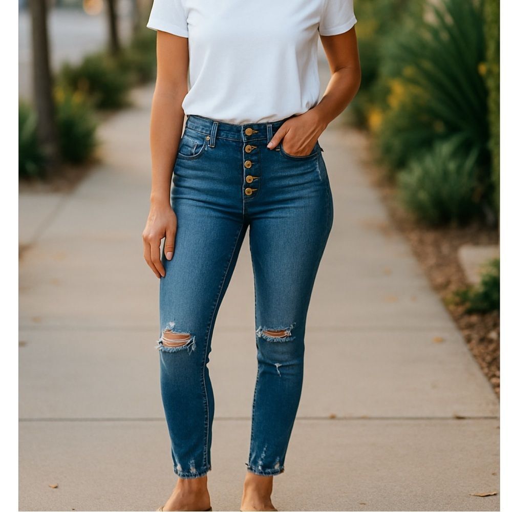 KanCan For Maurices Jeans Womens 28 High Rise Button Fly Cropped Skinny …